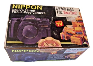 NIPPON fotocamera pellicola 35 mm AR-4392F con custodia cinghia parasole tappo obiettivo vintage nuova - Foto 1 di 20