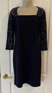SLNY Fashions New York 10 Petite Sequin Lace 3/4 Sleeve Sheath Dress Formal - Picture 1 of 18