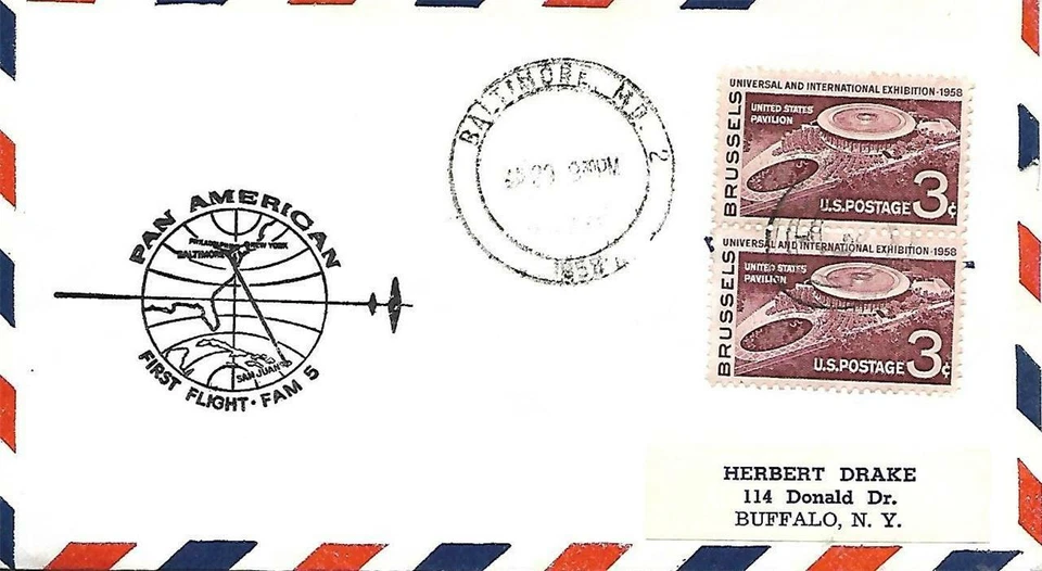 First FAM Airmail Flight Baltimore MD - San Juan April 29 1958 AAMC#F5-227 - Image 1 of 1