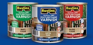 Rustins Quick Dry Polyurethane Varnish - All Sizes & Colours (Satin) - Picture 1 of 13