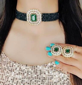Girlish onyx Choker Necklace Jewelry Indian Choker Necklace Set For Women Beads - Picture 1 of 20