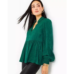 Lilly Pulitzer Jaylene Jacquard Top Evergreen Party Tiergrün Größe 10 Neu mit Etikett - Bild 1 von 5