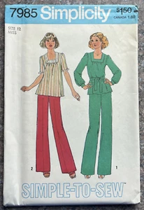 VTG 70's Simplicity Pattern 7985 - Square Neck BLOUSE w PANTS - Size 12 - UNCUT - Picture 1 of 4
