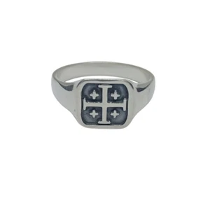 Sterling Silver Men Signet Ring Jerusalem Cross Stamped 925 Comfort Fit - Picture 1 of 6