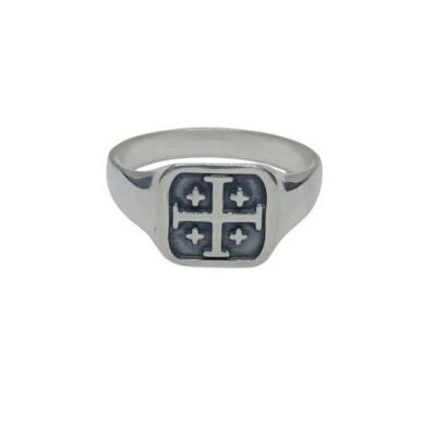 Sterling Silver Men Signet Ring Jerusalem Cross Stamped 925 Comfort Fit - Image 1 of 4