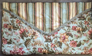 Vintage sage green single king pillow sham pink green floral stripe accents - Picture 1 of 5