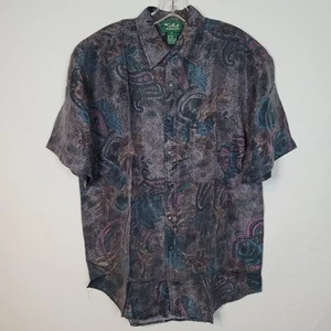 Camicia media vintage Torg americana uomo 100% seta floreale con bottoni manica corta - Foto 1 di 9