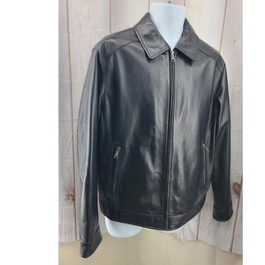 Roundtree & Yorke Men M Black Genuine Lambskin Jacket Zip Front & Zip Pockets - Picture 1 of 7
