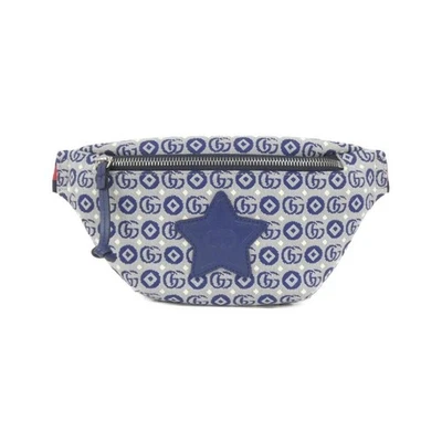 Gucci Bolso Cintura Niños Azul Blanco Algodón Jacquard 14cm Auténtico Japón Foto 1 de 4