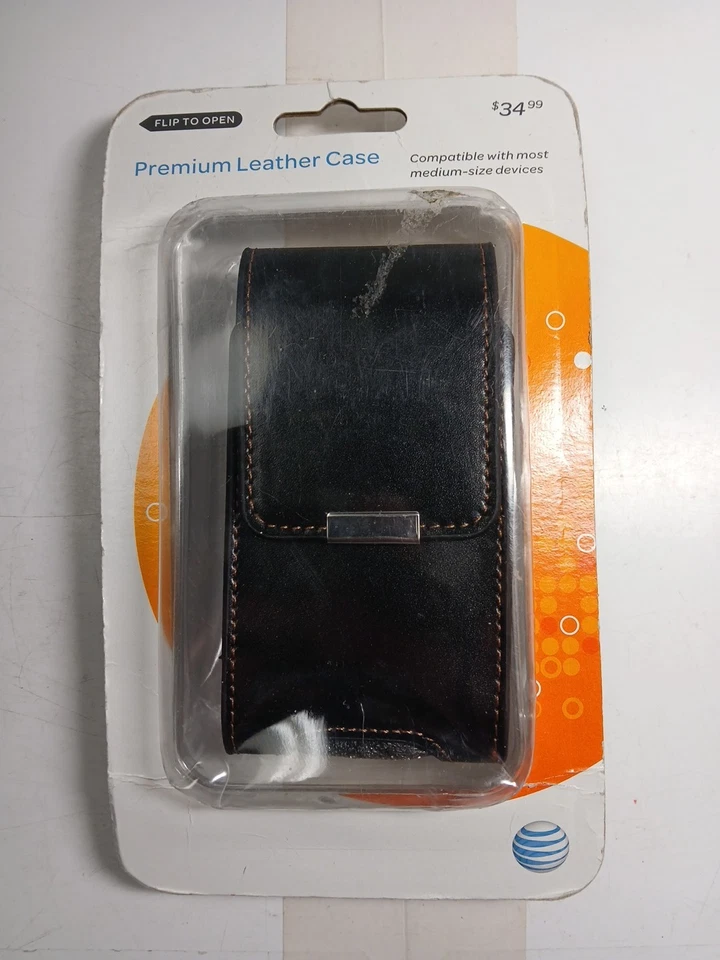 Original AT&T AGF Premium Mediano Cuero Negro Estuche Vertical Universal Nuevo Foto 1 de 4