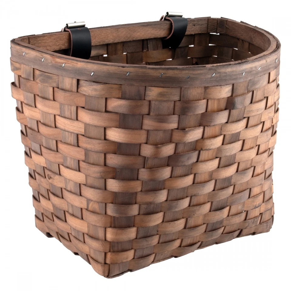 Sunlite Wooden Classic Woven Basket With Leather Straps - Dark Brown