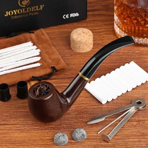 Joyoldelf Wooden Tobacco Smoking Pipe, Pear Wood Pipe with Pipe Cleaners, 9 Mm - Foto 1 di 12