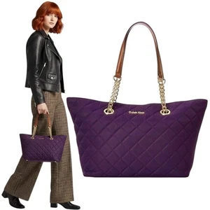 Calvin Klein Quilted Tote Bag Purple Chain Leather Handles Gold Hardware Preppy - Bild 1 von 14
