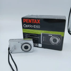 Pentax Camera Optio E60 3x Optical Zoom 10.1MP Silver With Case Boxed -WRDC - Picture 1 of 8