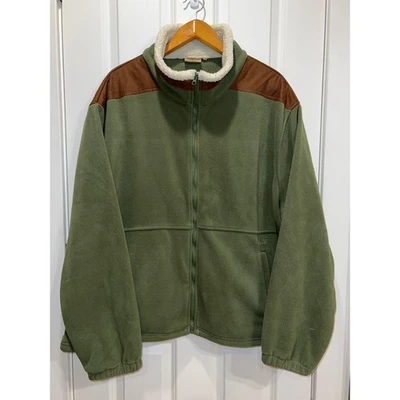 Jaqueta de lã masculina verde zíper completo forrada Sherpa roupas externas safári etiqueta 3XL - Imagem 1 de 4