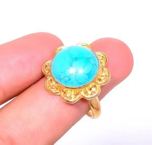 Türkis versilberter Schmuck Ring 18 Karat vergoldet Gr.9 R7623-286 - Bild 1 von 4