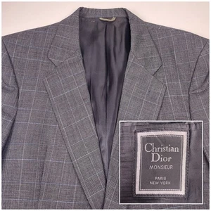 80s Christian Dior Monsieur Suit 2 Piece 40L (32x32) Wool Dark Gray Glen Plaid - Picture 1 of 18