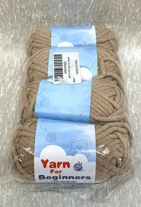 Crochet & Knitting Yarn for Beginners 4x50g Beige With Needles, Pins & Threader - Picture 1 of 2