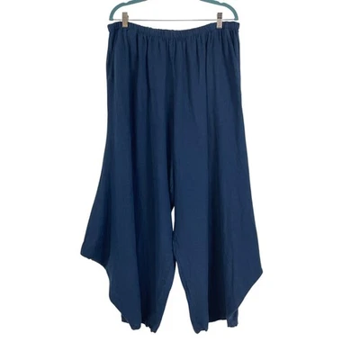 Pantalones recortados Bryn Walker azul lino jersey pierna ancha bolsillos talla 3X   Foto 1 de 4