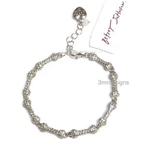 NWT Betsey Johnson SKELETON BONE Rhodium Plated Metal Glass Stones Bracelet-RARE - Picture 1 of 3