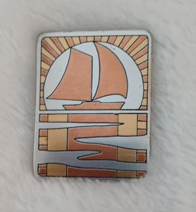 Vintage Damascene Sailboat Pin/Pendant Signed Reed & Barton - Picture 1 of 3