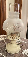 Vtg 10” Ivory Metal Accent Lamp Brass Finger Loop Frosted Glass Grape Globe