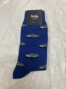 Feetly BLUE TESLA Cyber SMALL Truck Mens 8-12 Crew Socks New With Tags - Picture 1 of 6