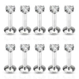10pcs Prong Set Heart CZ Gem Internally Threaded Labrets Wholesale Body Jewelry - Picture 1 of 2