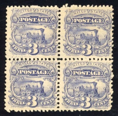 United States 1869 3c Train Sc# 114 Block of Four Mint F/VF OG LH w/ PF Cert - Image 1 of 3