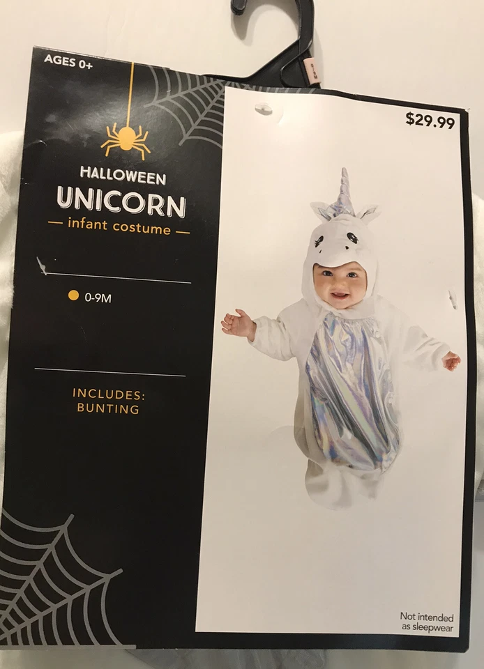 Disfraz de Unicornio Halloween Infantil, 0-9 Meses Blanco y Plata-Incluye Bunting Foto 1 de 4