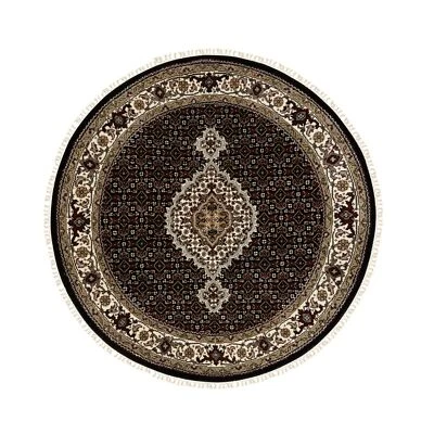 4'1"x4'1" Black Tebraz Mahi Wool Hand Knotted Round Rug  R58685 - Image 1 of 4