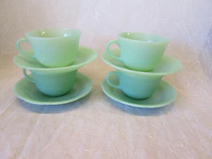 Set 4 Anchor Hocking Fire King Jadeite Jadite ALICE CUPS SAUCERS 8pcs Vintage - Picture 1 of 12