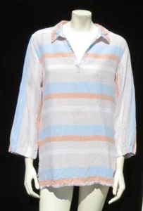 CYNTHIA ROWLEY US XL Beachy gestreift weich 100% Leinen 3/4 Ärmel Shirt Tunika Top - Bild 1 von 7