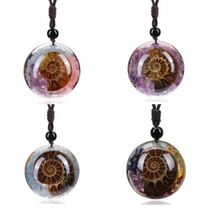 Natural Ammonite Fossil 7 Chakra Orgone Cabochon Orgonite Reiki Pendant Necklace - Picture 1 of 15