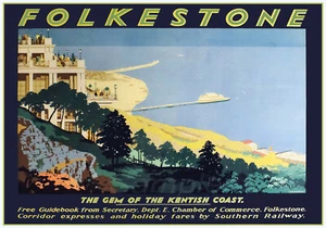 VINTAGE FOLKESTONE SOUTHERN RAILWAY A4 POSTER PRINT - Picture 1 of 1