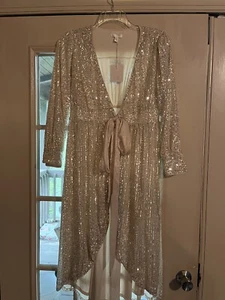 Lauren Conrad Gold Sequin Wrap Long Kimono With Tie Size XS - Picture 1 of 5