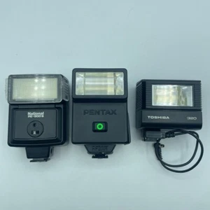 Flash Camera Set Of 3 Pentax AF 200 T Toshiba 320 National PE-200 S Untested - Picture 1 of 7