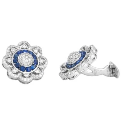 Hermoso Gemelos para Hombre Diseño Flor 2.00CT Blanco Circonita Con Zafiro Azul 1.65CT Foto 1 de 2