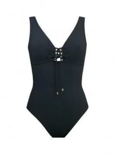 Karla Colletto 279898 Women's Swimwear, one piece Lace up v-neck, Black, 6 - Picture 1 of 1