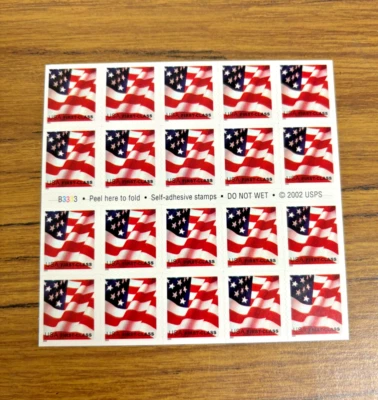 USPS-SB3333-"U.S. Flag"-First Class Rate-Sheet of 20-(2002)-(MNH) Self-Adhesive - Image 1 of 3