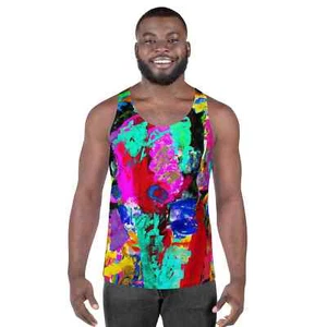 Camiseta sin mangas de ajuste elástico para hombre - roja multicolor estampado abstracto - Imagen 1 de 9