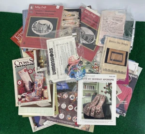 Large Lot Vintage Cross Stitch Needle Point Patterns Sets Magazines Instructions - Picture 1 of 10