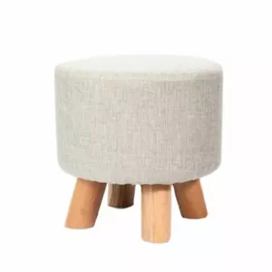 Shabby Chic Luxury Wooden Footstool Ottoman Round Pouffe Stool Leg Padded Beige - Imagen 1 de 4