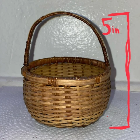 Vintage Miniature Brown  Wicker Basket Single Center Handle Antique Small Mini Cover