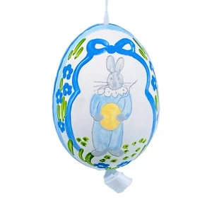 Easter Egg Ornament: Peter Priess Easter Egg; Blue & White Easter Bunny Portrait - Picture 1 of 13