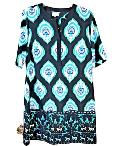 Crown & Ivy Kleid für Damen Freizeit. Blau grün schwarze Affen. Größe 12 - Bild 1 von 6