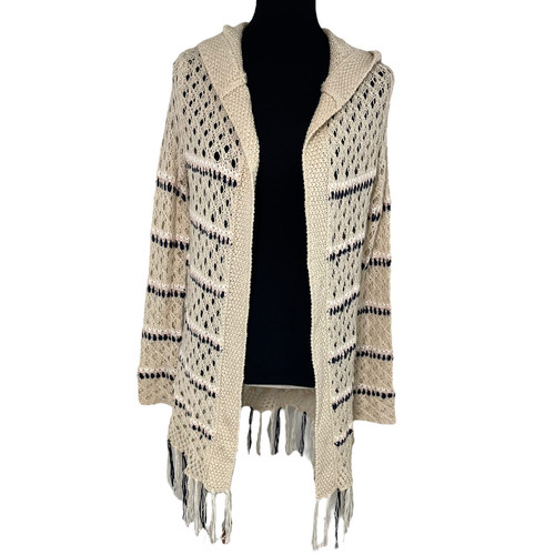 OFF WHITE Paper Crane Anthropologie Felpa con Cappuccio Cardigan Crema Boho Frange Taglia Media