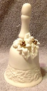 Elegant Porcelain Bell Embrossed Holly Border Applied Poinsettias Christmas - Picture 1 of 4