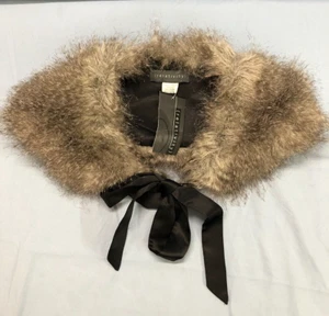 NWT RELATIVITY Black/Brown FAUX FUR COLLAR Satin Lining TIE FRONT Collar Wide - Picture 1 of 6