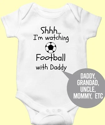 Im watching Football with Daddy Babygrow Father Rugby Baby Boy Girl Vest Fun Dad